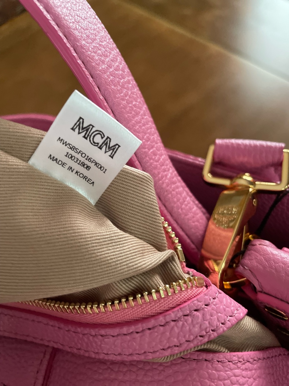 MCM Pink Visetos Signature Satchel with Gold Hardware - Picture 14 of 16